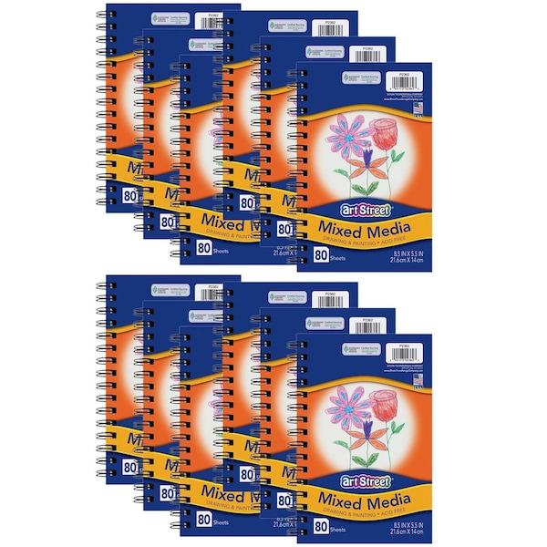 Mixed Media Art Journal, Heavyweight, 8-1/2in. x 5-1/2in., 80 Sheets Per Journal, 12PK
